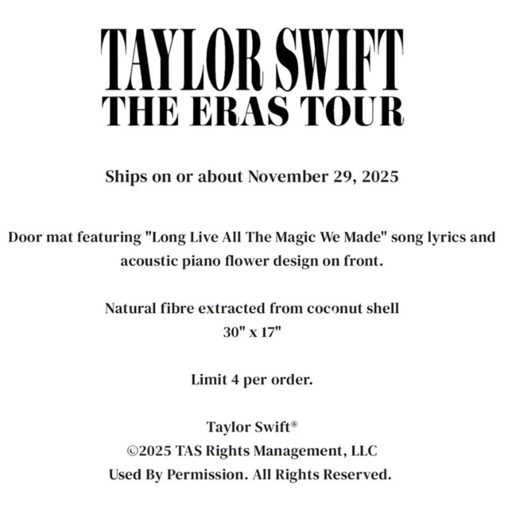 NWT Official Taylor Swift Eras Tour Long Live Magic‎ Doormat 30x17
